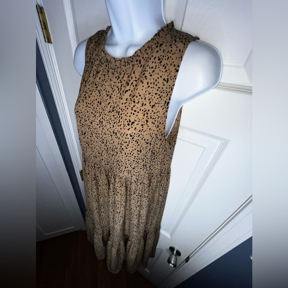 NWT Mittoshop Women’s Small Brown Animal Print Sleeveless Tiered Midi Dress S - Picture 6 of 16